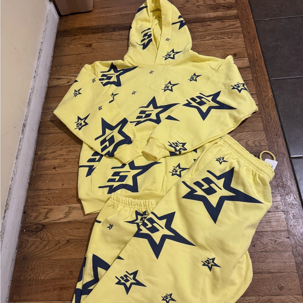 Drew Bright Yellow Apparel with Star Detail sp5der set lg/sm